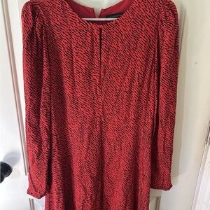 Banana Republic Red and Black Patterned Long Sleeve Dress